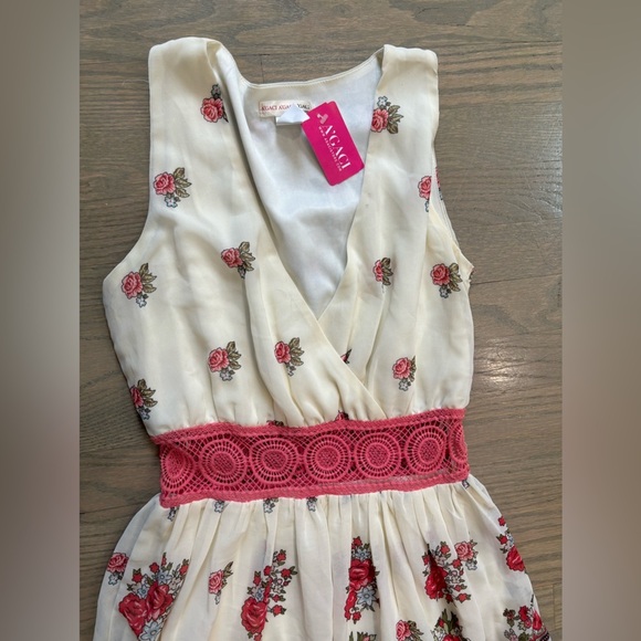 NWT A’gaci white pink floral a line dress women’s size medium - Picture 4 of 6